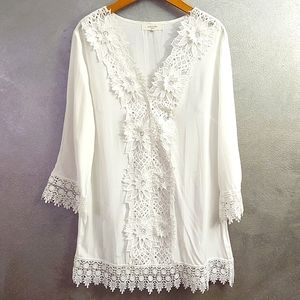 🇺🇲🌼White Lace Tunic🌷  Applique  Solitaire Swim Women's size L